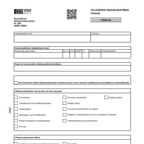 Document preview: Tuloveron oikaisuvaatimus – yhteisöt (3309) — Tuloveron oikaisuvaatimus – yhteisöt (3309), Suomi (CERFA n°Vero 3309)