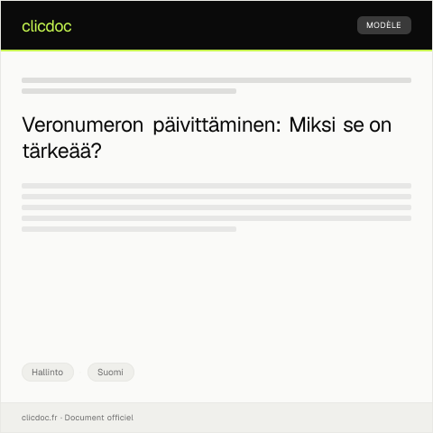 Document preview: Veronumeron päivittäminen — Hallinto, Suomi