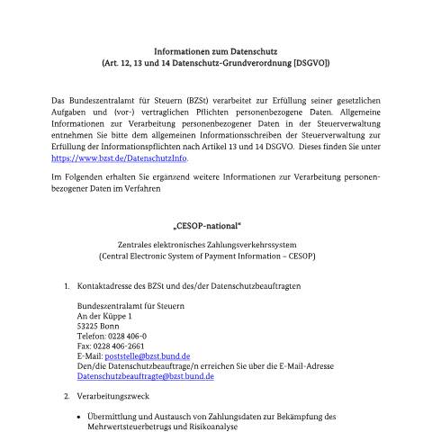 Dokumentvorschau: cesop_national — BZSt/DasBZSt, Deutschland (CERFA n°cesop_national)