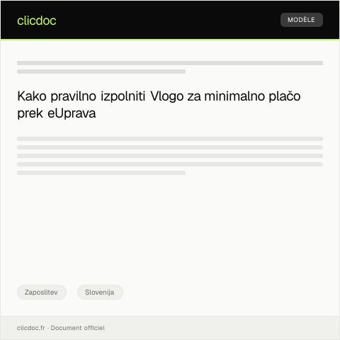 Document preview: Vloga za določitev minimalne plače prek eUprava — Zaposlitev, Slovenija