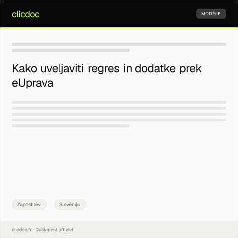 Document preview: Vloga za pravico do regresov in dodatkov prek eUprava — Zaposlitev, Slovenija