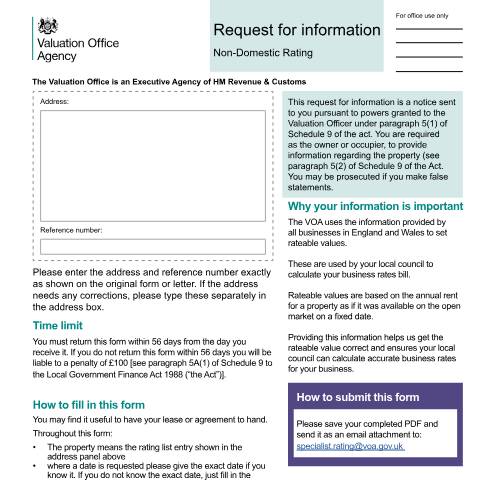 Document preview: VO 6035 request for rental information: stately homes — HM Revenue & Customs, Valuation Office Agency, United Kingdom