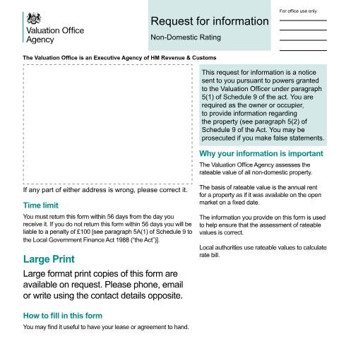 Document preview: VO 6055 request for rental information: gas networks — HM Revenue & Customs, Valuation Office Agency, United Kingdom