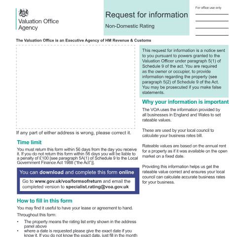 Document preview: VO 6067 request for rental information: ATMs — HM Revenue & Customs, Valuation Office Agency, United Kingdom