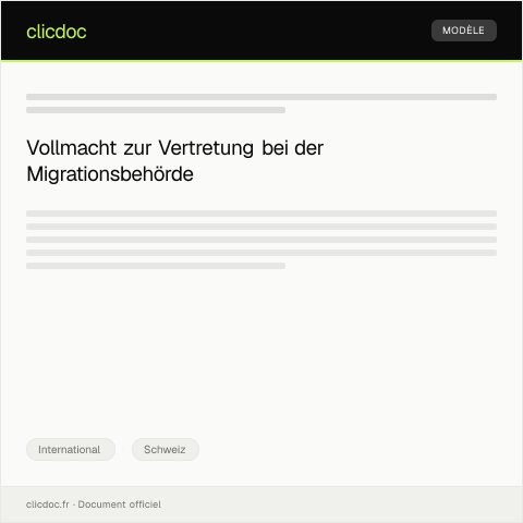 Dokumentvorschau: Vollmacht für die Vertretung bei der kantonalen Migrationsbehörde Bern — International, Schweiz