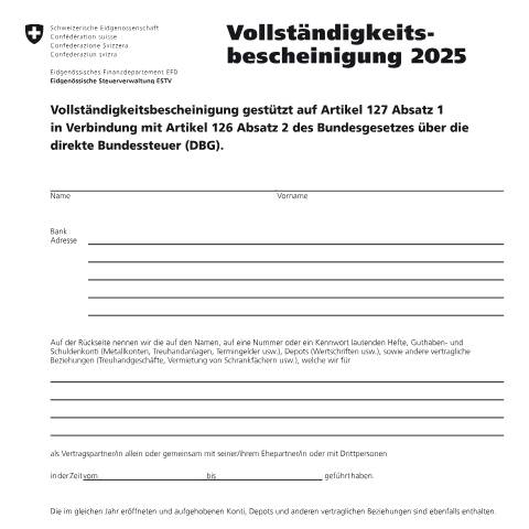 Dokumentvorschau: 13b - Vollständigkeitsbescheinigung — Direkte Bundessteuer, Schweiz (CERFA n°13b)