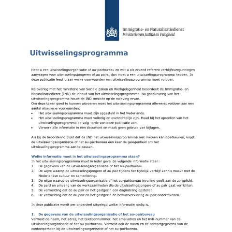 Documentvoorvertoning: Voorwaarden uitwisselingsprogramma — IND — immigratie, Nederland (CERFA n°3014)