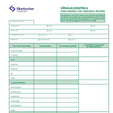 Document preview: Vörugjaldsskýrsla vegna aðvinnslu eða framleiðslu ökutækis Leiðbeiningar TS-V03 — Tollamál, Ísland (CERFA n°TS-V03)