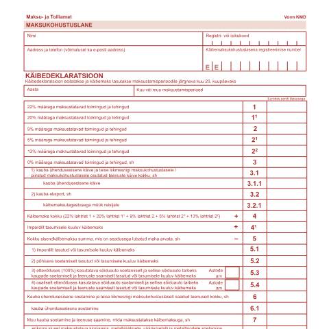 Document preview: Vorm KMD — maksud-ja-tasumine, Eesti (CERFA n°VORM K)
