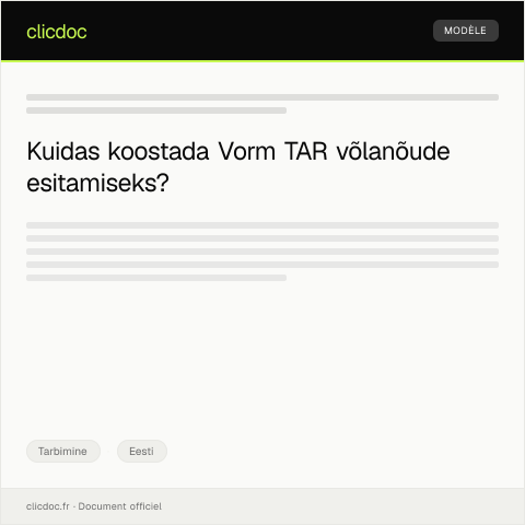 Document preview: Vorm TAR võlanõude esitamiseks — Tarbimine, Eesti