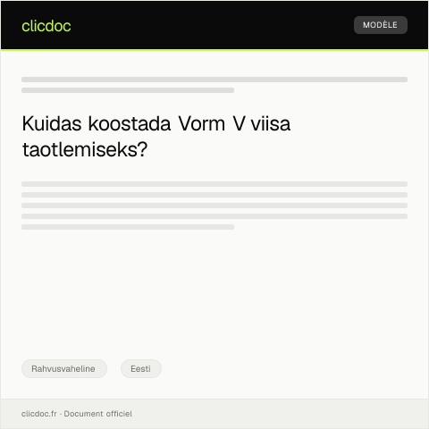 Document preview: Vorm V – Eesti Välismaalaste Visakonto Taotlus — Rahvusvaheline, Eesti