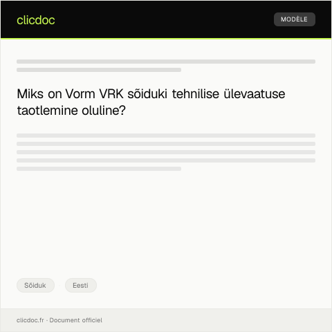 Document preview: Vorm VRK sõiduki tehnilise ülevaatuse taotlus — Sõiduk, Eesti