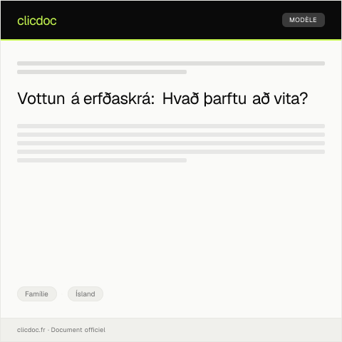 Document preview: Vottun á erfðaskrá — Famílie, Ísland