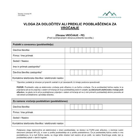 Document preview: Vrocanje-PE — Registracija / vrocanje / KIDO, Slovenija (CERFA n°Vrocanje-PE)