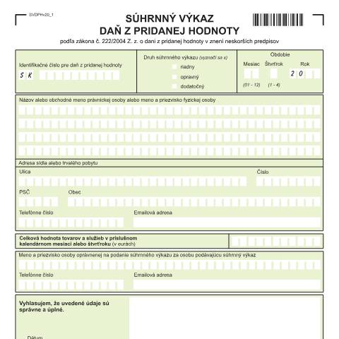 Document preview: SVDPHv20 — Iné, Slovensko (CERFA n°SVDPHv20)