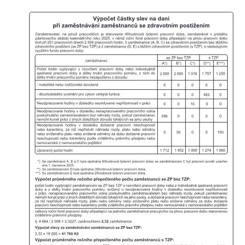 Document preview: Výpočet částky slev na dani při zaměstnávání zaměstnanců se zdravotním postižením — Daň z příjmů fyzických osob — Vyměřovací řízení, Česko (CERFA n°25 5405c)