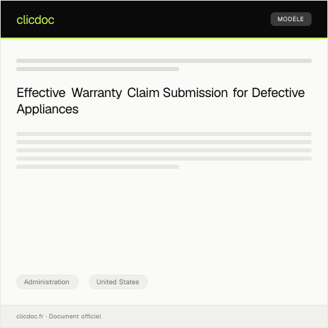 Document preview: Warranty Claim Submission for Defective Appliance — Administration, United States