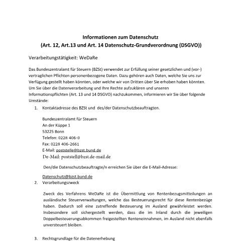 Dokumentvorschau: WeDaRe — BZSt/Informationen_zum_Datenschutz, Deutschland (CERFA n°WeDaRe)