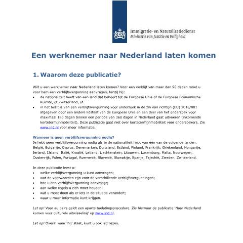 Documentvoorvertoning: Een werknemer naar Nederland laten komen — IND — immigratie, Nederland (CERFA n°3080)