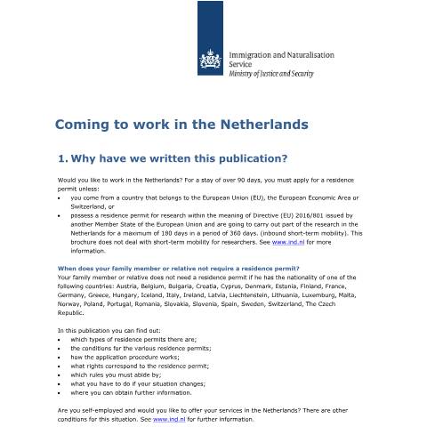 Documentvoorvertoning: Coming to work in the Netherlands — IND — immigratie, Nederland (CERFA n°3086)