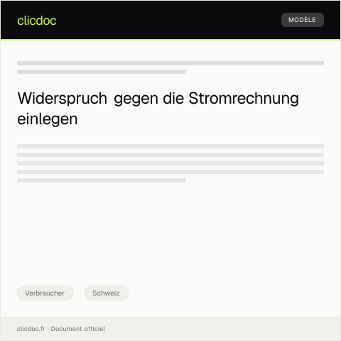 Dokumentvorschau: Widerspruch gegen die Stromrechnung der Energie Schweiz AG — Verbraucher, Schweiz
