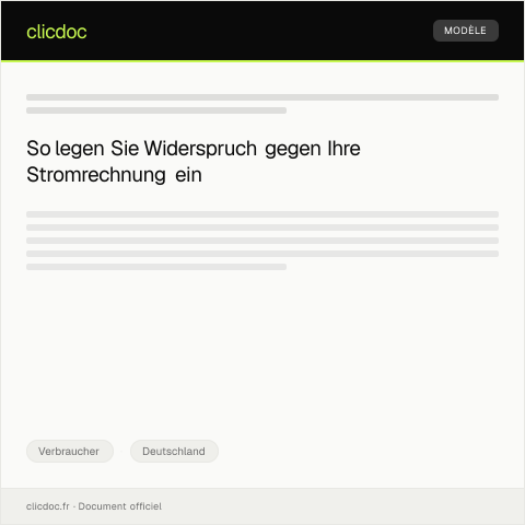 Dokumentvorschau: Widerspruch gegen eine Stromrechnung beim Energieversorger — Verbraucher, Deutschland
