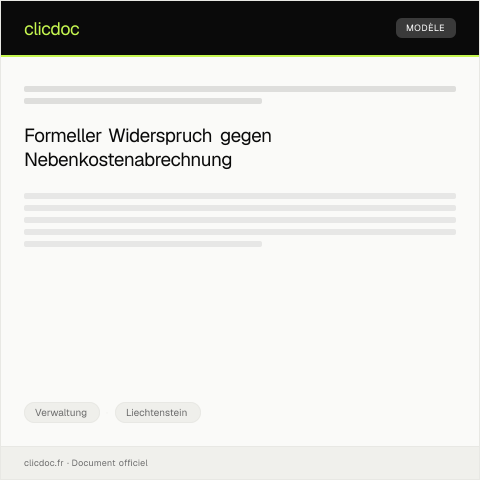 Dokumentvorschau: Widerspruch gegen die Nebenkostenabrechnung der Elektrizitätsgesellschaft — Verwaltung, Liechtenstein