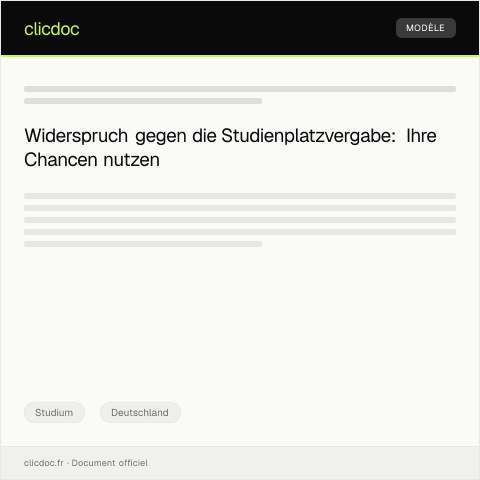Dokumentvorschau: Widerspruch gegen Studienplatzvergabe — Studium, Deutschland