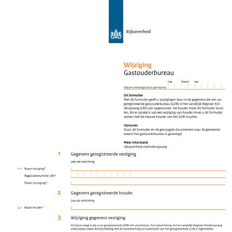 Documentvoorvertoning: Wijziging Gastouderbureau — Overig, Nederland