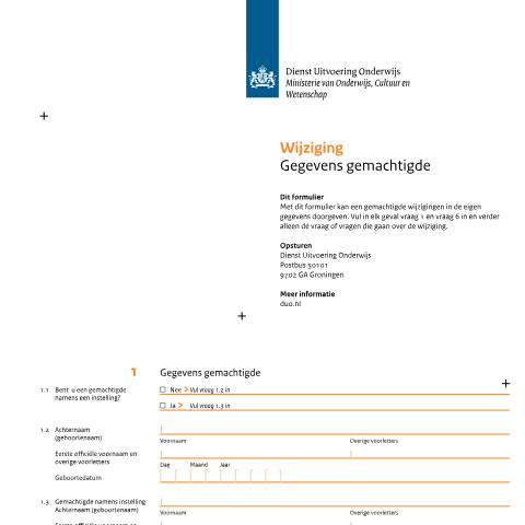 Documentvoorvertoning: Wijziging Gegevens gemachtigde — DUO — Formulieren terugbetalen studieschuld, Nederland