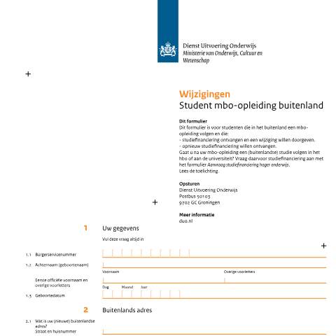 Documentvoorvertoning: Wijzigingen student mbo buitenland — DUO — Formulieren studiefinanciering mbo, Nederland