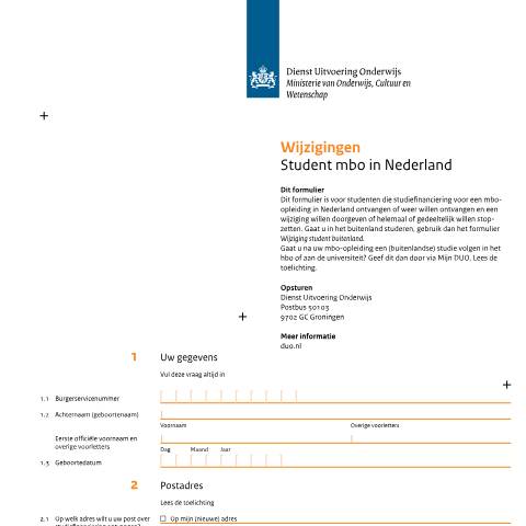 Documentvoorvertoning: Wijzigingen student mbo — DUO — Formulieren studiefinanciering mbo, Nederland