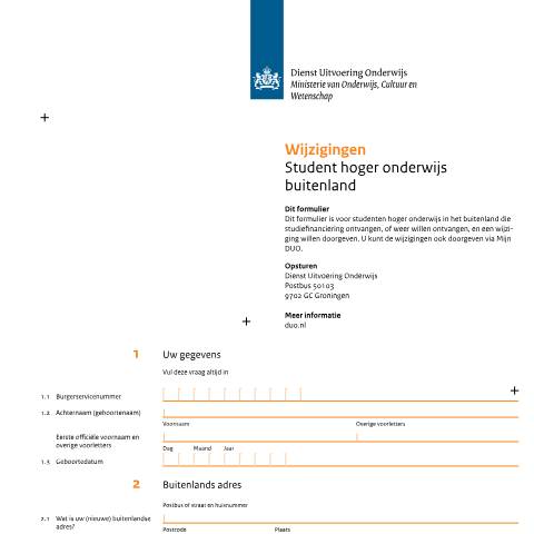Documentvoorvertoning: Wijzigingen student hoger onderwijs buitenland — DUO — Formulieren studiefinanciering hbo en universiteit, Nederland