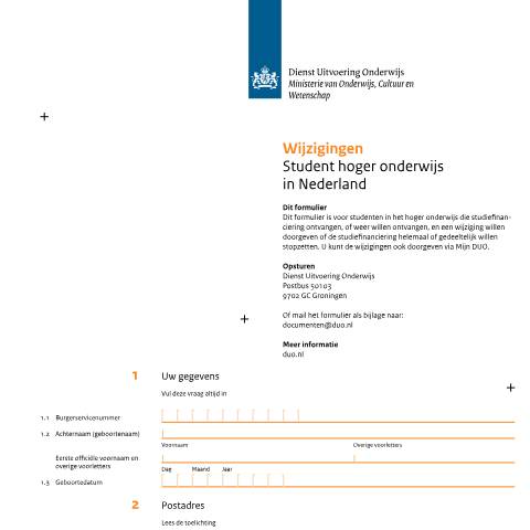 Documentvoorvertoning: Wijzigingen student hoger onderwijs — DUO — Formulieren studiefinanciering hbo en universiteit, Nederland