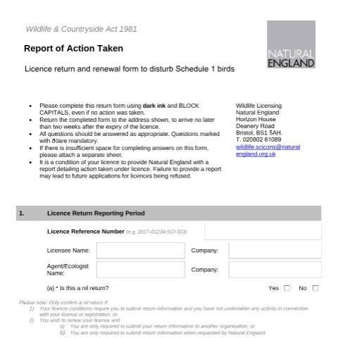 Document preview: Wild birds: report actions taken for science or photography — Natural England, United Kingdom