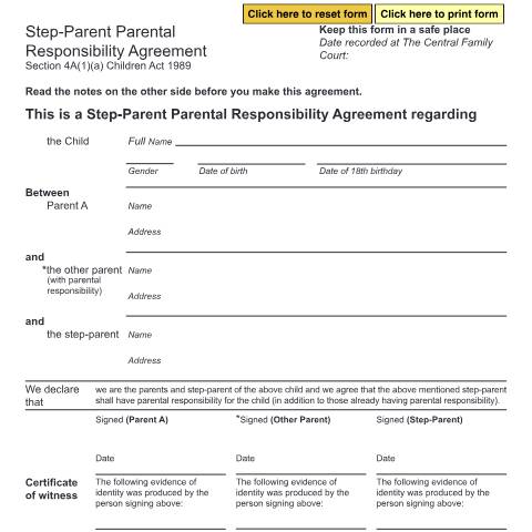 Document preview: Ask the court to witness your step-parent parental responsibility agreement: Form C(PRA2) — HM Courts & Tribunals Service, United Kingdom