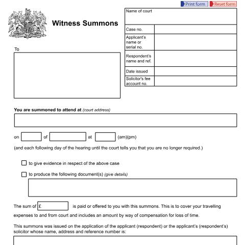 Document preview: Witness summons: Form FP25 — HM Courts & Tribunals Service, United Kingdom