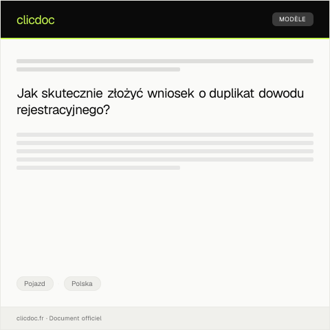 Document preview: Wniosek o wydanie duplikatu dowodu rejestracyjnego — Pojazd, Polska