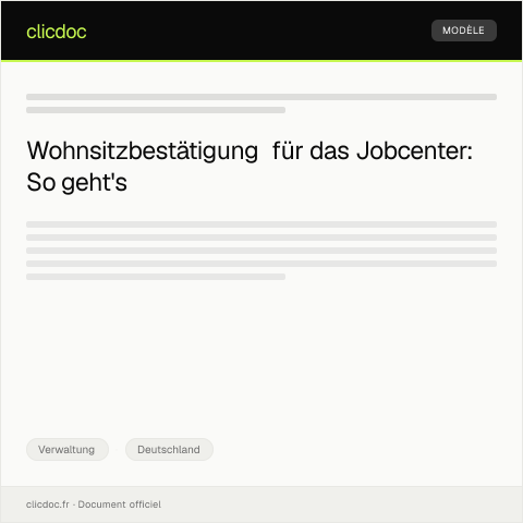 Dokumentvorschau: Bestätigung des Wohnsitzes für das Jobcenter — Verwaltung, Deutschland