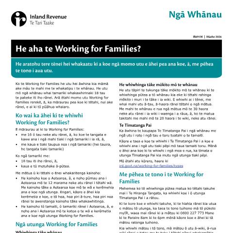 Document preview: He aha te Working for Families? — Working for Families, New Zealand (CERFA n°IR691M)