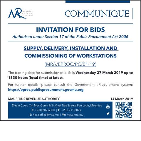 Document preview: Supply, Delivery, Installation and Commissioning of Workstations (14.03.19) — Document, Mauritius (CERFA n°Workstations)