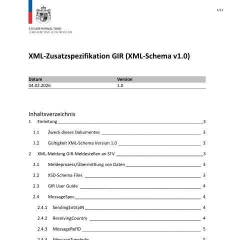 Dokumentvorschau: XML-Zusatzspezifikationen der Steuerverwaltung — Mindestbesteuerung Globe, Liechtenstein (CERFA n°int_gir_xml_zusatzspezifikation)