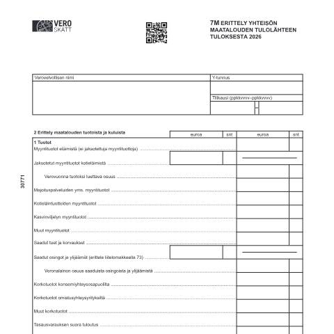Document preview: 7M Erittely yhteisön maatalouden tulolähteen tuloksesta (3077) — 7M Erittely yhteisön maatalouden tulolähteen tuloksesta (3077), Suomi (CERFA n°Vero 3077)