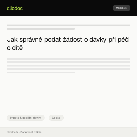 Document preview: Žádost o dávky při péči o dítě — Impots & sociální dávky, Česko
