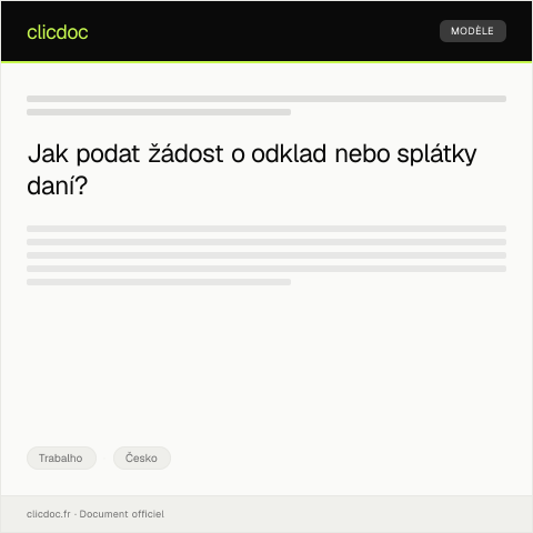 Document preview: Žádost o odklad nebo splátky daní — Trabalho, Česko