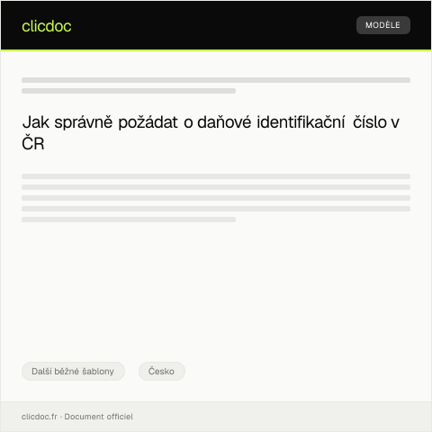 Document preview: Žádost o přidělení daňového identifikačního čísla — Další běžné šablony, Česko