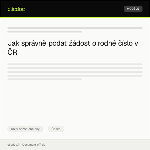 Document preview: Žádost o přidělení rodného čísla — Další běžné šablony, Česko