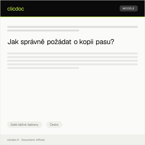 Document preview: Žádost o vydání kopie pasu — Další běžné šablony, Česko