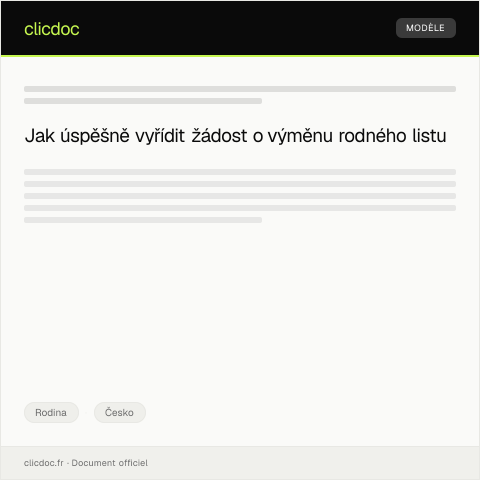 Document preview: Žádost o výměnu rodného listu — Rodina, Česko