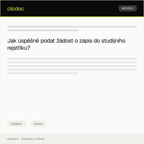 Document preview: Žádost o zápis do studijního rejstříku — Vzdělání, Česko